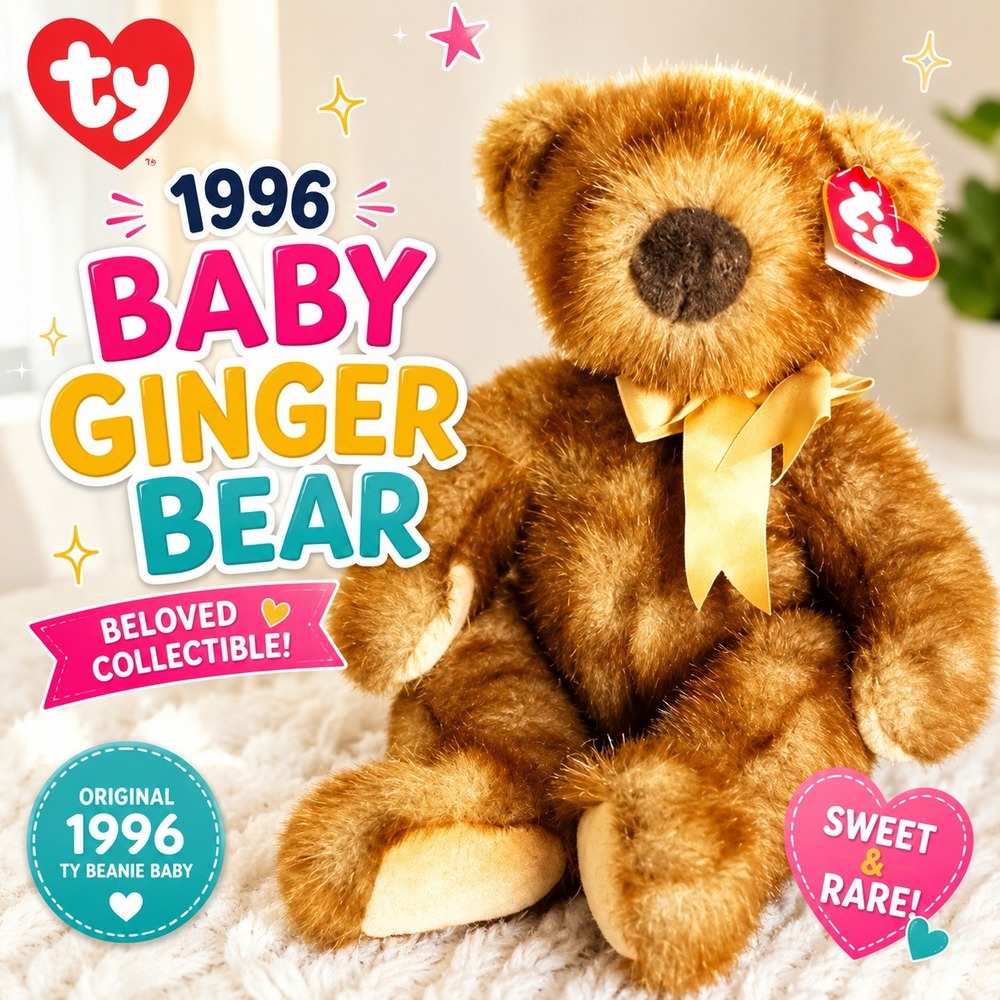 TY Beanie Baby 1996 Baby Ginger Bear Vintage Plush 14" Teddy Bear Collectible